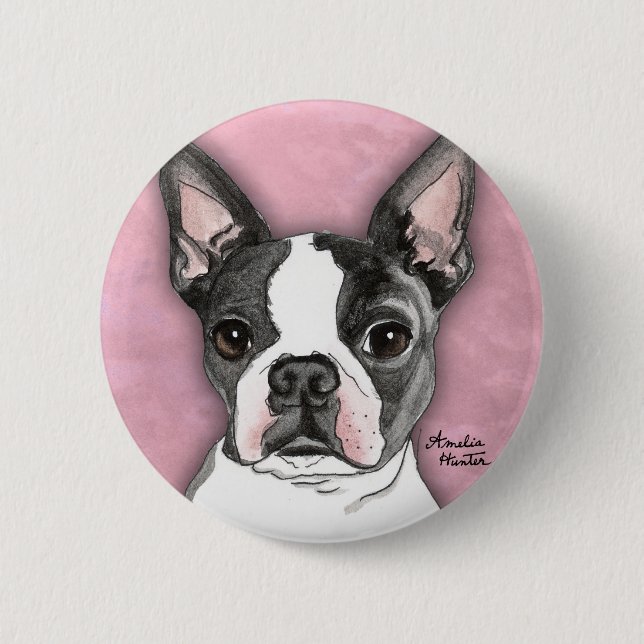Chapa Redonda De 5 Cm Boston Terrier (Anverso)