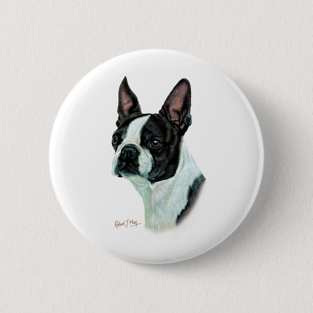 Chapa Redonda De 5 Cm Boston Terrier (Anverso)