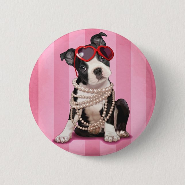 Chapa Redonda De 5 Cm Boston Terrier (Anverso)