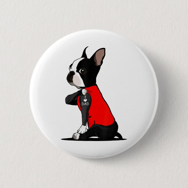 Chapa Redonda De 5 Cm Boston Terrier Dog Tattoo I Love Dad Funny Family (Anverso)