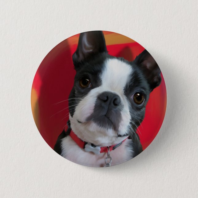 Chapa Redonda De 5 Cm Boston Terrier Pin (Anverso)