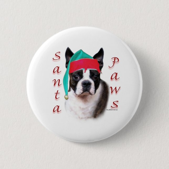 Chapa Redonda De 5 Cm Boston Terrier Santa Paws (Anverso)