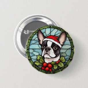 Chapa Redonda De 5 Cm Boston Terrier Vidrio Pintado Navidad