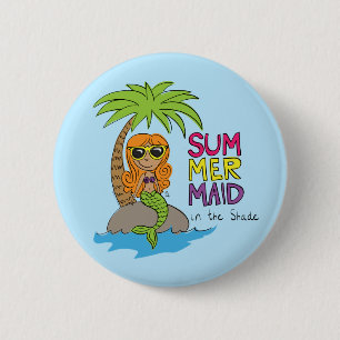 Chapa Redonda De 5 Cm Botella de agua dulce de sirena de verano azul