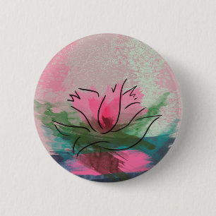 Chapa Redonda De 5 Cm Botón, pintura rosada de la flor