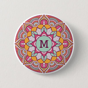 Chapa Redonda De 5 Cm Botones de Boho del personalizado de monograma