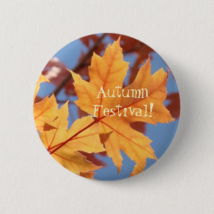 Chapa Redonda De 5 Cm Botones de Festival de Otoño Naranja Hojas de Otoñ