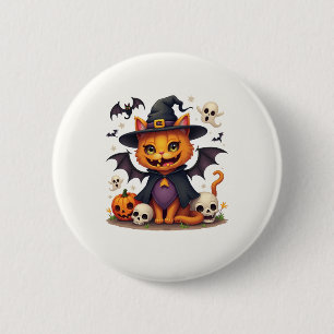 Chapa Redonda De 5 Cm Botones de gato brujo de Halloween