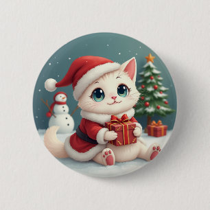 Chapa Redonda De 5 Cm Botones de gato para Navidades blancos