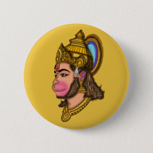Chapa Redonda De 5 Cm Botones de Lord Hanuman (Anverso)