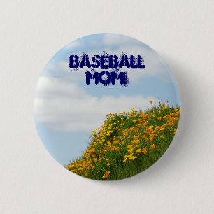 Chapa Redonda De 5 Cm ¡Botones de Mamá de Béisbol! Amapolas del Cielo Az