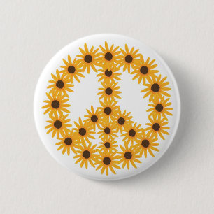 Chapa Redonda De 5 Cm Botones de signo de paz de girasol