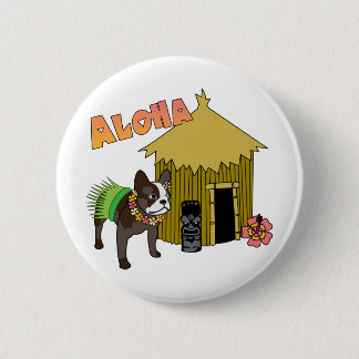 Chapa Redonda De 5 Cm Botones Hawaii Tiki Hula, Bulldog francés