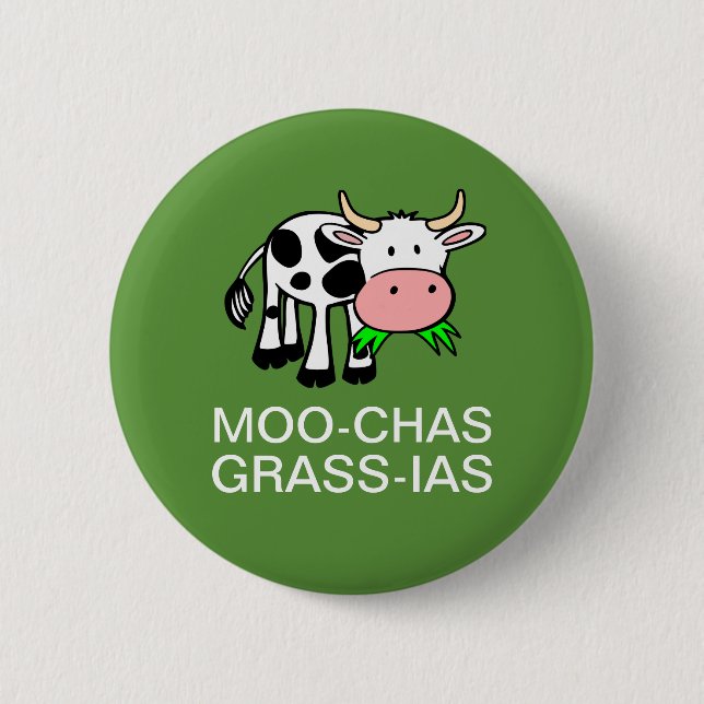 Chapa Redonda De 5 Cm Botones Moo-chas Grass-ias (muchas gracias) (Anverso)