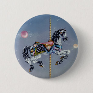 Chapa Redonda De 5 Cm Botones, pernos - caballo gris del carrusel de la