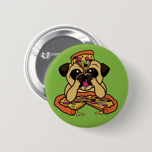 Chapa Redonda De 5 Cm Botones Pizza Pug (Anverso y reverso)