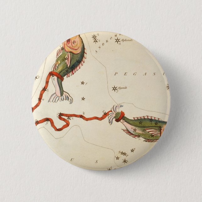 Chapa Redonda De 5 Cm Botones "Rótulo zodiaco": Pisces (Anverso)