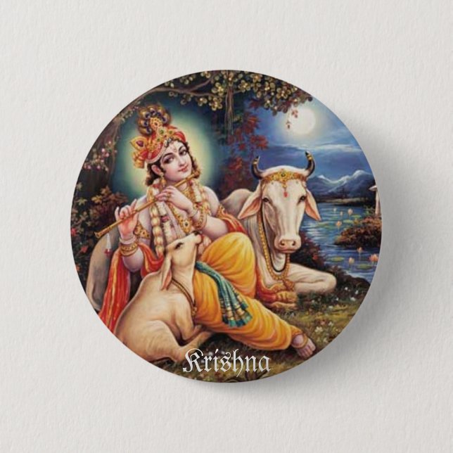 Chapa Redonda De 5 Cm botton Krishna (Anverso)