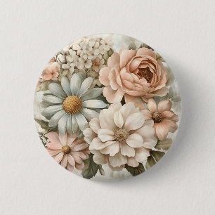 Chapa Redonda De 5 Cm Bouquet floral vintage con flores pastorales suave