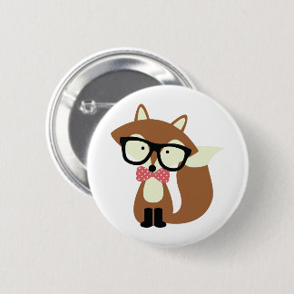 Chapa Redonda De 5 Cm Bow Tie y Glasses Hipster Brown Fox