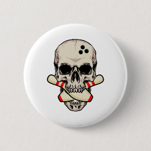 Chapa Redonda De 5 Cm Bowling Pins Retro Skeleton Head Bowl Ll