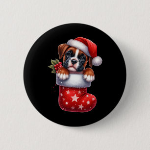 Chapa Redonda De 5 Cm Boxeador en Navidades de pavos Santa Hat Xmas Perr