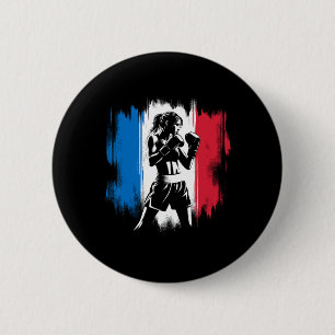 Chapa Redonda De 5 Cm Boxeadora con bandera de Francia - Kickboxing feme