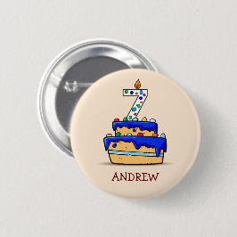 Chapa Redonda De 5 Cm Boy 7 cumpleaños, 7 en dulce pastel azul