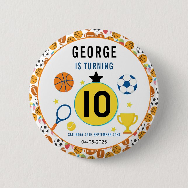 Chapa Redonda De 5 Cm Boys fiesta de cumpleaños moderna para deportes |  (Anverso)