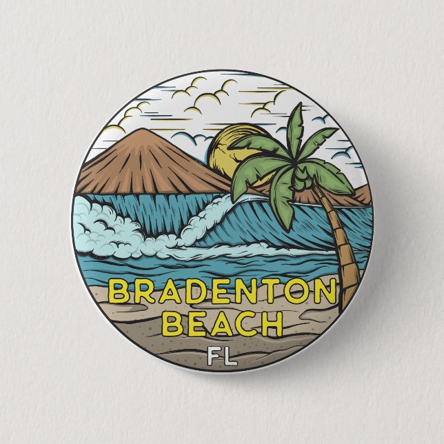 Chapa Redonda De 5 Cm Bradenton Beach Florida Vintage Art (Anverso)