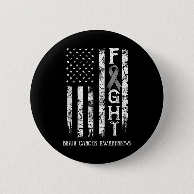 Chapa Redonda De 5 Cm Brain Cancer Warrior Us Flag  (Anverso)