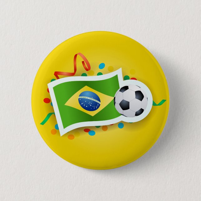 Chapa Redonda De 5 Cm Brasil, fútbol y bandera (Anverso)