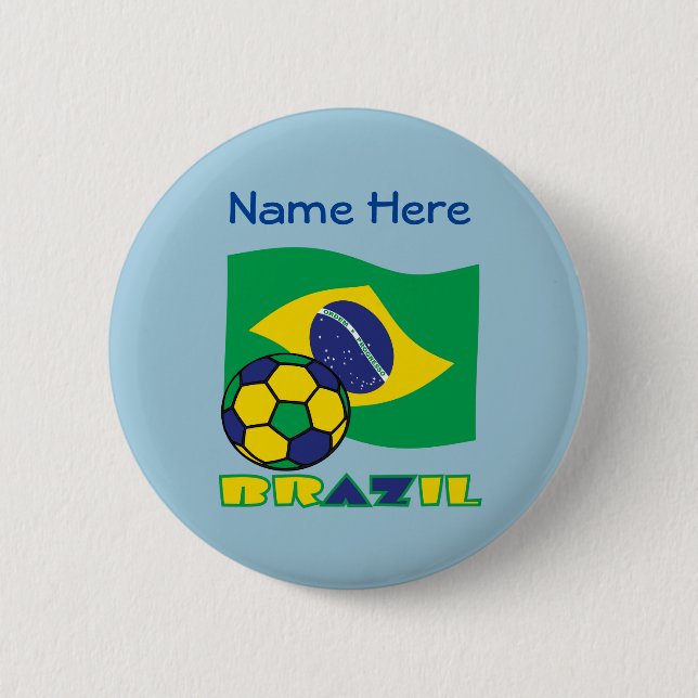 Chapa Redonda De 5 Cm Brasileña bandera de fútbol bola azul personalizad (Anverso)