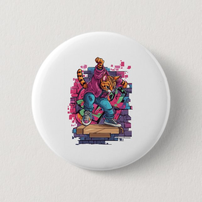 Chapa Redonda De 5 Cm Breakdance Meow - Graffiti urbano (Anverso)