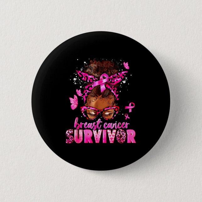 Chapa Redonda De 5 Cm Breast Cancer Awareness Survivor Black Women Melan (Anverso)