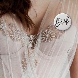 Chapa Redonda De 5 Cm Bride Brushed Script Diamond Boda Bridal Party