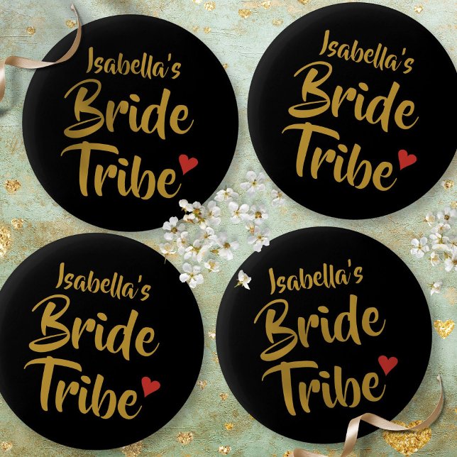 Chapa Redonda De 5 Cm Bride Tribe Gold Script Red Heart (Subido por el creador)