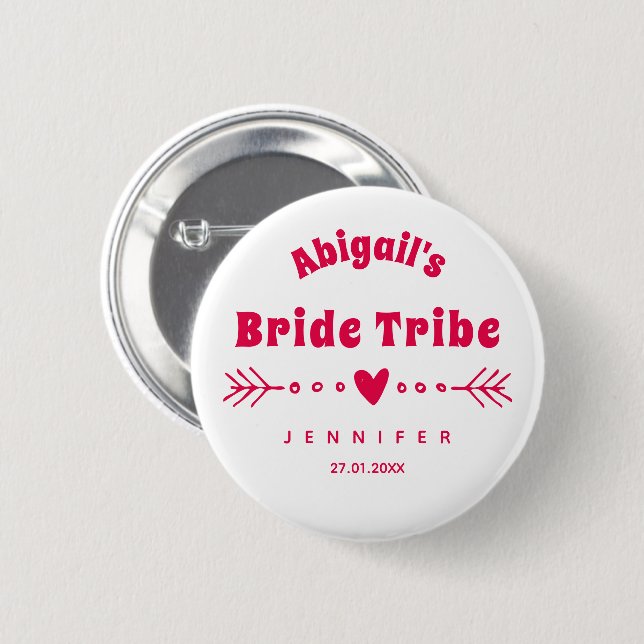 Chapa Redonda De 5 Cm Bride Tribe - Hot Pink Bachelorette / Bridal Party (Anverso y reverso)