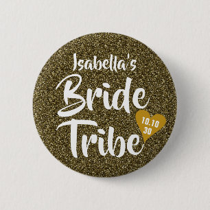 Chapa Redonda De 5 Cm Bride Tribe Oro Fecha Corazón Personalizado Brillo