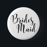 Chapa Redonda De 5 Cm Bridesmaid 1 Tipografía moderna de escritura negra<br><div class="desc">La palabra o palabras "Novia Maid" (dividida en dos para una letra más grande) se representa en negro usando una fuente de escritura moderna y preciosa de mi colección. El archivo de imagen se desbloquea para reducir el tamaño y agregar texto al nombre de la novia, si así lo desea....</div>