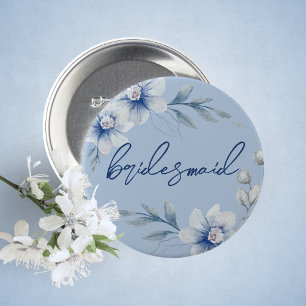 Chapa Redonda De 5 Cm Bridesmaid Blue Floral Bridal Shower Button