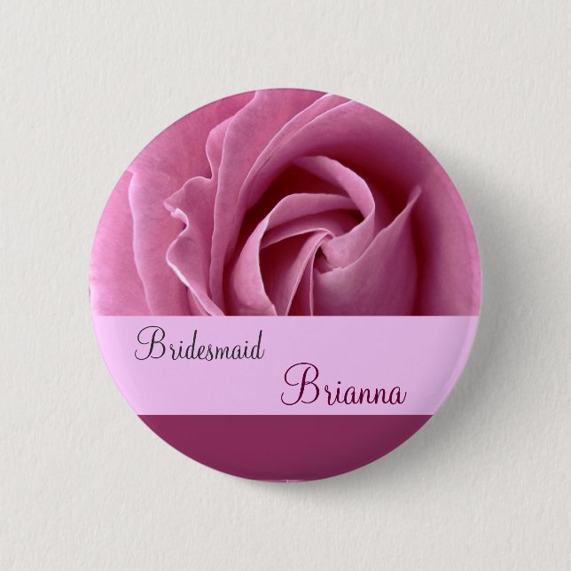 Chapa Redonda De 5 Cm BRIDESMAID Button with PINK Rose (Anverso)