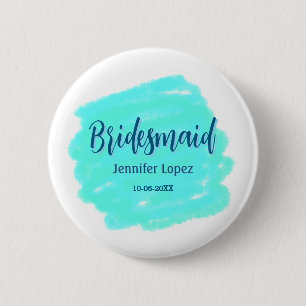 Chapa Redonda De 5 Cm Bridesmaid color de agua verde azul añadir nombre 