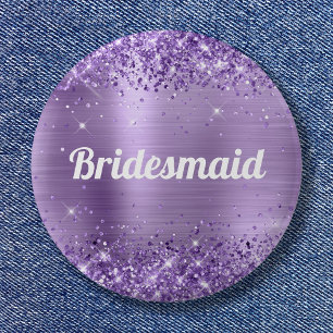 Chapa Redonda De 5 Cm Bridesmaid de Purpurina Luz Foil Brillante