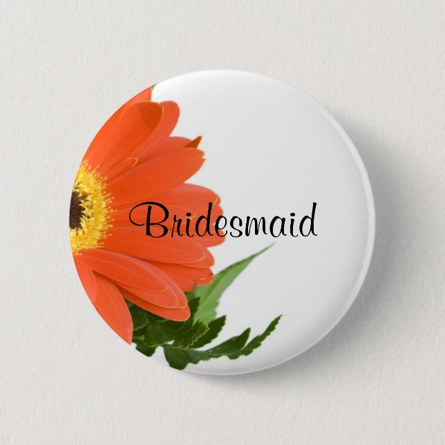 Chapa Redonda De 5 Cm Bridesmaid: Gerbera Daisy en Tangerine (Anverso)