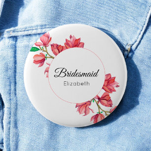 Chapa Redonda De 5 Cm Bridesmaid Magnolia Pink White