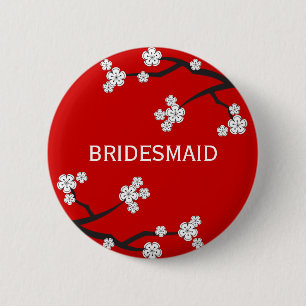 Chapa Redonda De 5 Cm BRIDESMAID White Cherry Blossoms Boda Etiqueta de