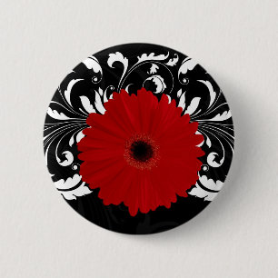 Chapa Redonda De 5 Cm Brillante Red Gerbera Daisy sobre negro
