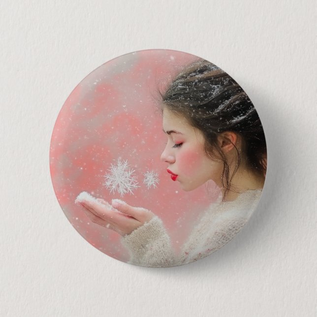 Chapa Redonda De 5 Cm Brillantes de nieve (Anverso)
