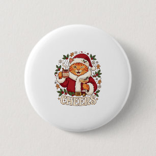 Chapa Redonda De 5 Cm Brindis Navidad Naranja Gato Santa Sombrero Bebida